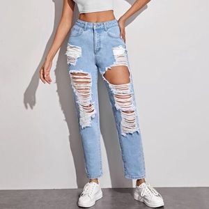 Light-Wash Distressed Boyfriend Jeans